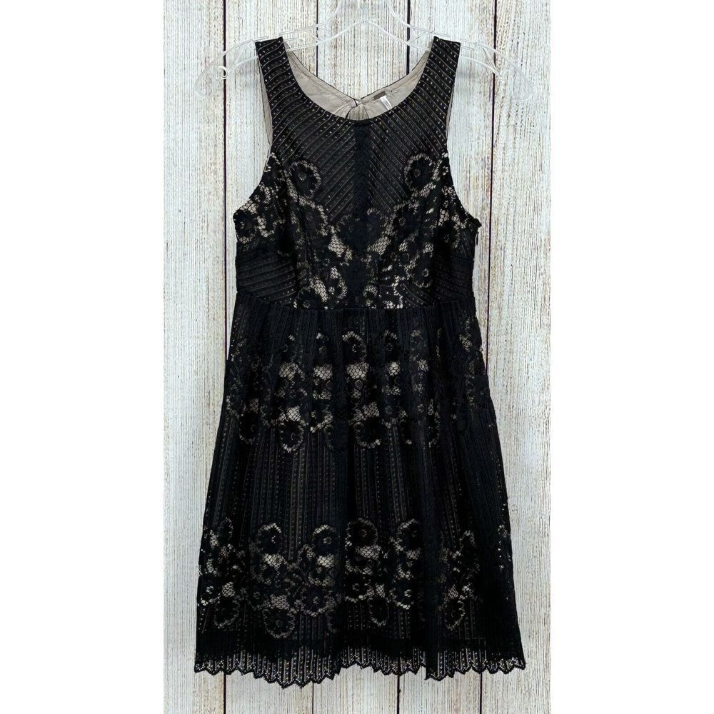 Free People‎ Rocco Dress Size 0 Black Lace Overlay Sleeveless Open Back